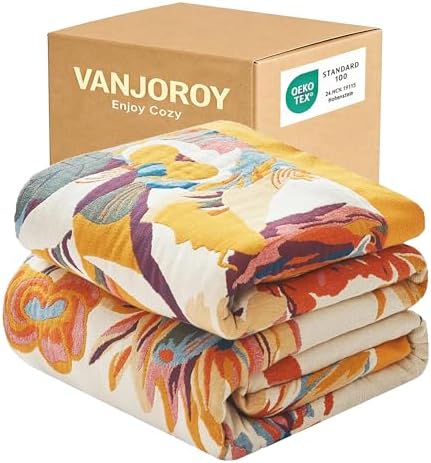 VANJOROY Boho Throw Blanket, 100% Organic Cotton 50x60 for Couch Bed