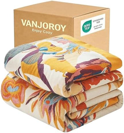 VANJOROY Boho Throw Blanket, 100% Organic Cotton 50x60 for Couch Bed