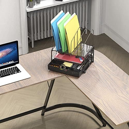 Deco Brothers Mesh Desk Organizer with Double Tray, 5 Upright Sections