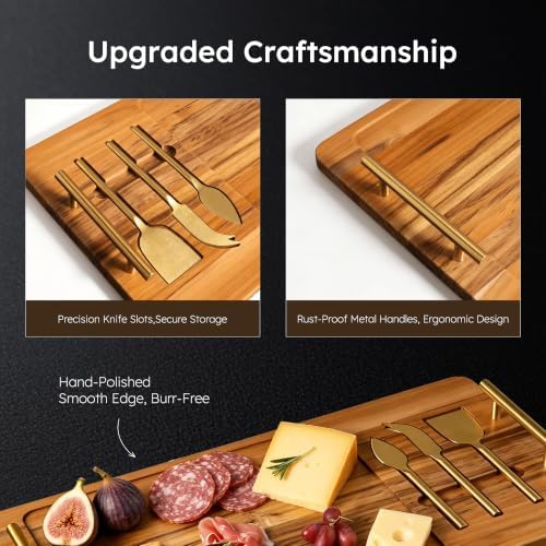 Teak 22 Inch Large Charcuterie Boards for Party with Cheese Knife Set