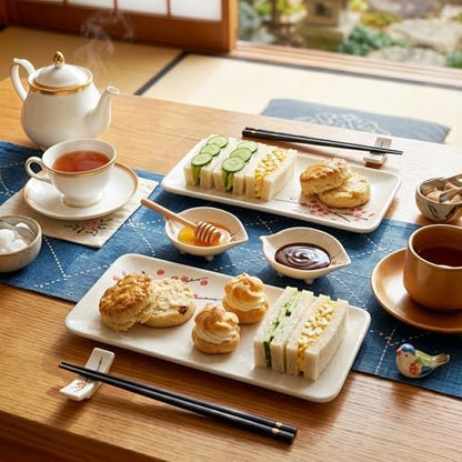 Pumtus 8 Pcs Ceramic Sushi Plate Set, Floral Japanese Serving Dishes