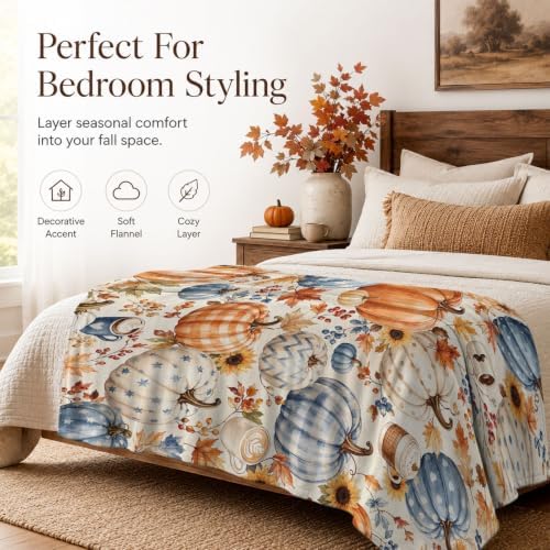 Aipon Fall Vintage Coffee Maple Leaf Pumpkin Throw Blanket