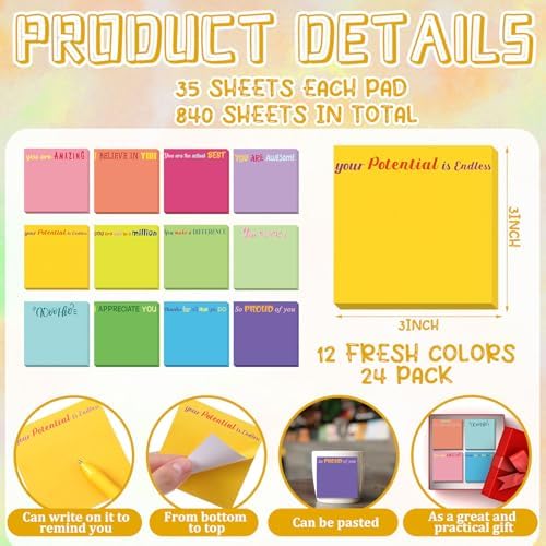 Yinder 12 Pcs Inspirational Sticky Notes Gifts, Appreciation