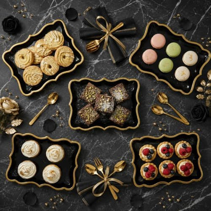 Black & Gold Rectangle Dessert Trays, 10 Pack, 9" x 13"
