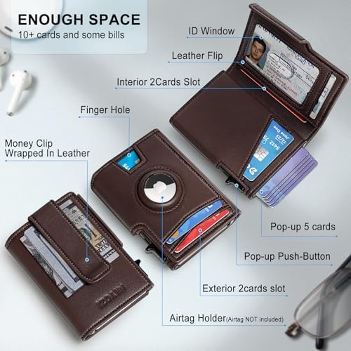 miyozi Airtag Wallet for Men,with Money Clip 10 Cards Metal Case Smart