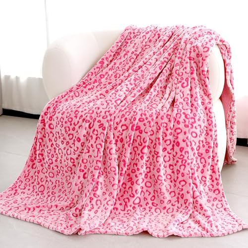 MIBOI Pink Leopard Blanket, Cute Small Pink Throw Blanket for Girls