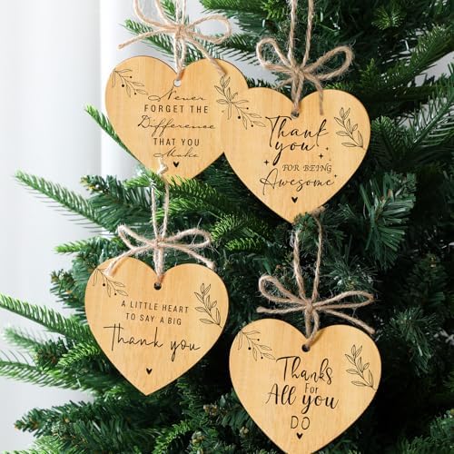 Wesiti 24 Pcs Thank You Gifts Bulk Heart Shaped Wooden Hanging