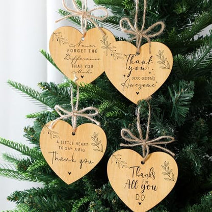 Wesiti 24 Pcs Thank You Gifts Bulk Heart Shaped Wooden Hanging