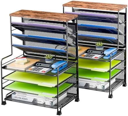 Simple Trending 7 Tier Desk File Organizer, 2 Pack Letter Tray Paper