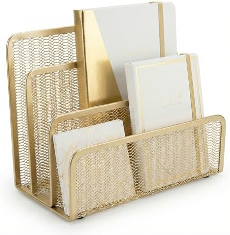 BLU MONACO | Gold Metal Mesh Mail Sorter Organizer Countertop | Paper