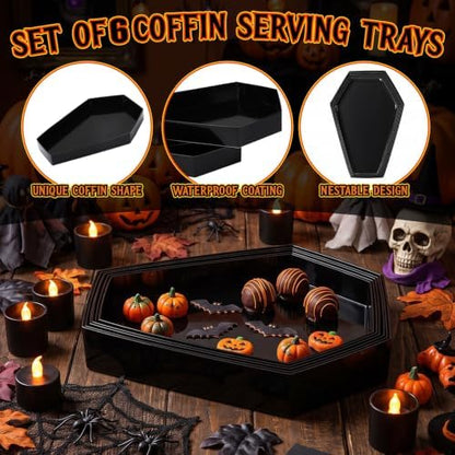 Dunzoom Set of 6 Size Black Halloween Coffin Candy Bowls Serving Trays