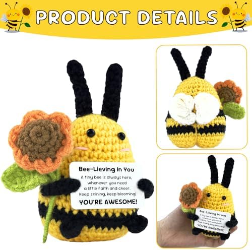 Emotional Support Bee, Positive Crochet Bee Doll with Card