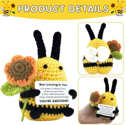 Emotional Support Bee, Positive Crochet Bee Doll with Card