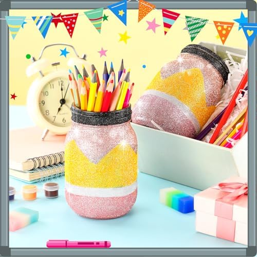 Funnymoom 2 Pcs 2026 Back to School Glitter Mason Jar, Pencil Apple