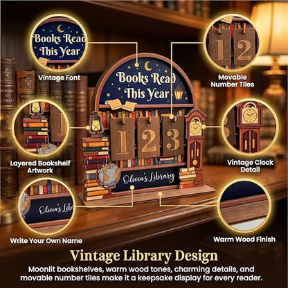 Woodamore Books Read This Year Counter, Book Tracker Gift for Book