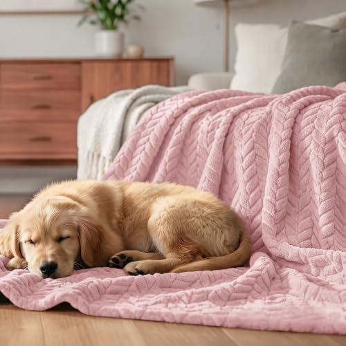 Exclusivo Mezcla Fleece Pink Throw Blanket for Couch Sofa Bed, 50”x70”