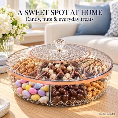 Clear Divided Candy and Snack Serving Tray with Lid, 6 Compartments