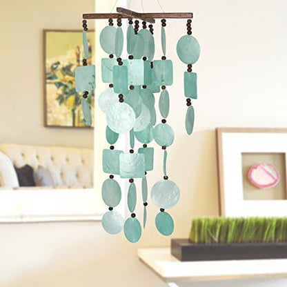 Woodstock Chimes Asli Arts Collection, Aqua Capiz Chime, 22'' Capiz