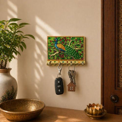 LOVENSPIRE Peacock Decorative Wood Key Holder - Hand Crafted Wall