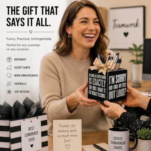 Outus Wooden Rotating Pen Holder Funny Quote Desk Organizer,Black