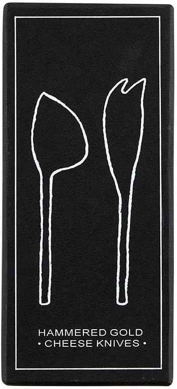 Santa Barbara Design Studio Cheese Knives Gift Set White & Black Cardboard Book Gifts, 2-Pieces, Hammered Gold