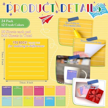 Yinder 24 Pcs Inspirational Sticky Notes Gifts, Appreciation, Dark