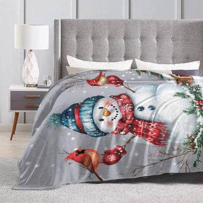 Cute Snowman Blanket Soft Warm Winter Snowman Fleece Plush Throw