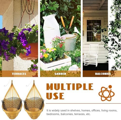 4pcs Woven Orchid Hanging Basket with Metal Hook, Yellow Wall Decor