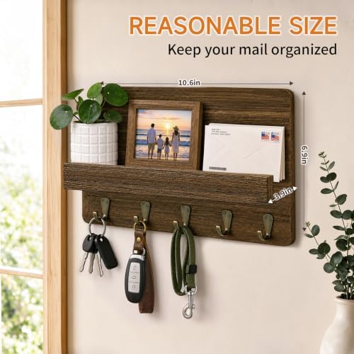 Key Holder Wall Mount,Key and Mail Organizer with Wooden