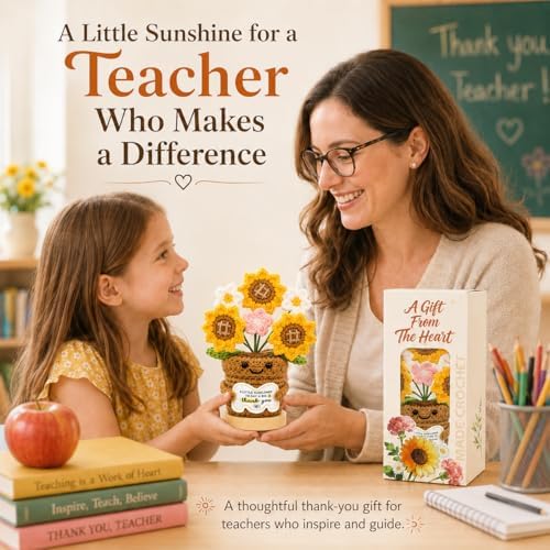 Thank You Gifts for Women Men – Teacher Appreciation Crochet Flower