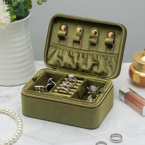 Velvet Travel Jewelry Organizer Box Storage Case with Zipper Around