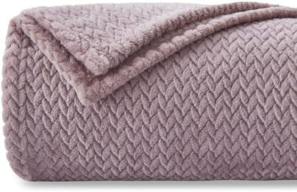 NEWCOSPLAY Fleece Leaves Pattern Throw Blanket, Light Purple, 50"x60"