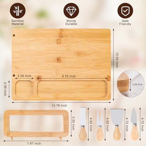 AISOSO Charcuterie Boards,Personalized Bamboo Cheese Board Set with 4