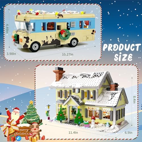 Snow Village & RV Building Set with LED Lights, 2 in 1 Christmas