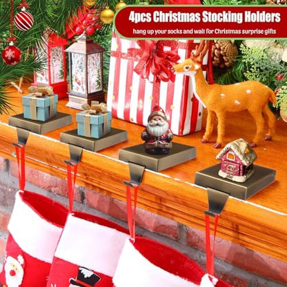 Zonon 4 Pcs Christmas Stocking Holders for Mantle, Bronze