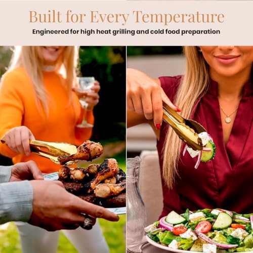 Homesphere Stainless Steel Gold Serving Tongs for Food, 9.5 Inch, Pack