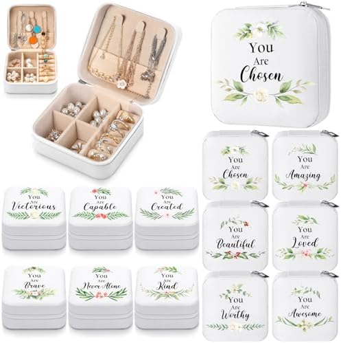 Kacctyen 12 Pcs Small Jewelry Travel Case Bulk Xmas Green Leaf Jewelry