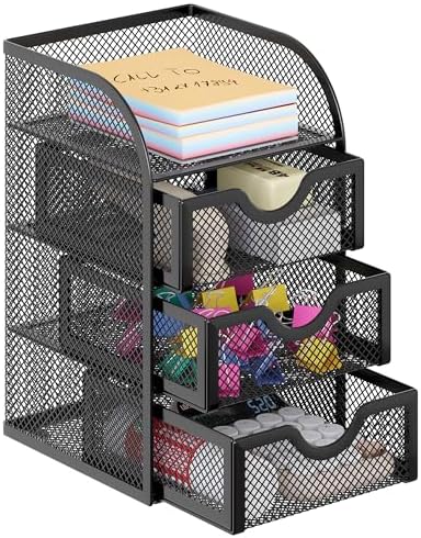 EasyPAG Mesh Desk Organizer with 3 Drawer Office Desktop Organizers