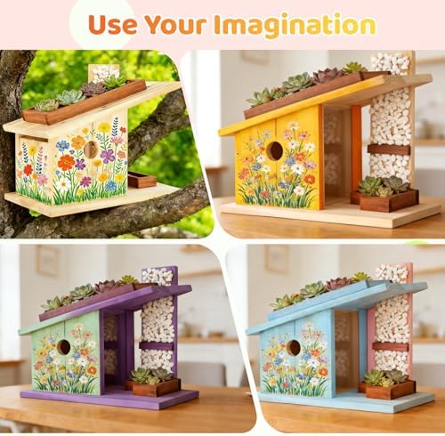 Modern Birdhouse Woodworking Kit, Natural Cedar Wooden birdhouses for