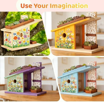 Modern Birdhouse Woodworking Kit, Natural Cedar Wooden birdhouses for