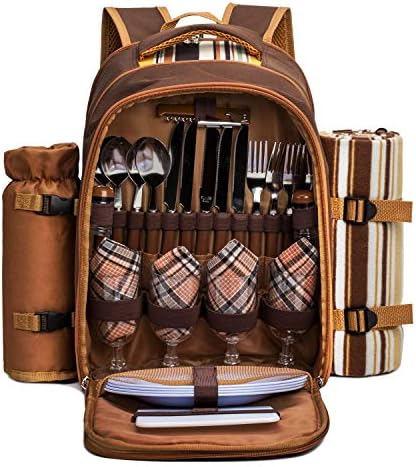 Picnic Backpack, 4-Person with Blanket & Wine, Family & Lovers Gift