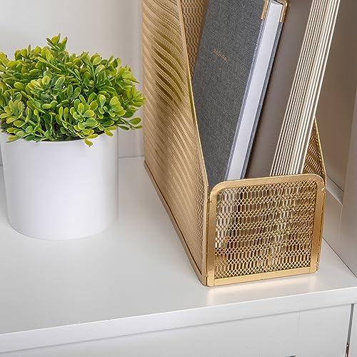 Martha Stewart Ryder Mesh Metal Magazine File Holder, Gold