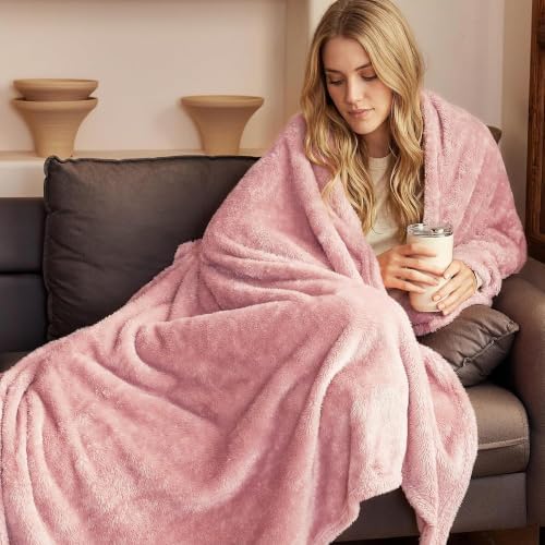 Exclusivo Mezcla Fuzzy Large Fleece Throw Blanket for Couch, Dusty
