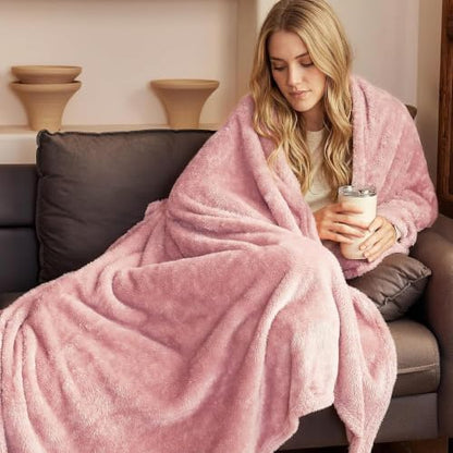 Exclusivo Mezcla Fuzzy Large Fleece Throw Blanket for Couch, Dusty