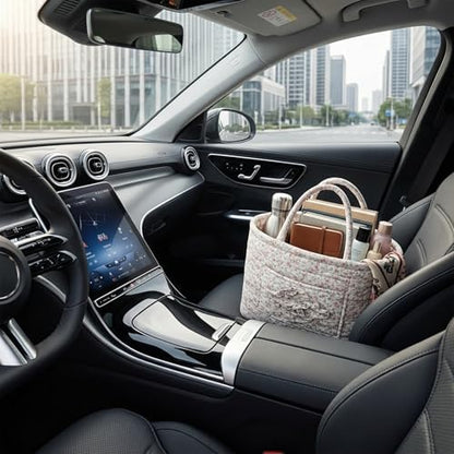 Car Storage Basket, Quilted Fabric Storage Baskets with Handles