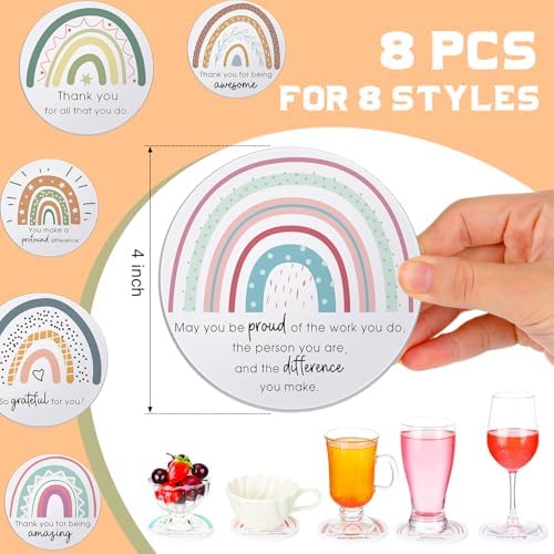 Tioncy 8 Pcs Thank You Appreciation Coasters, Ceramic Gifts, Fresh