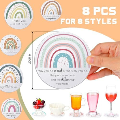 Tioncy 8 Pcs Thank You Appreciation Coasters, Ceramic Gifts, Fresh