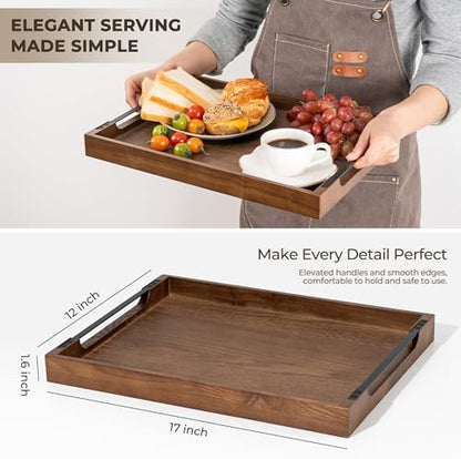 Axeman Wooden Serving Tray with Metal Handles|Ottoman Tray for