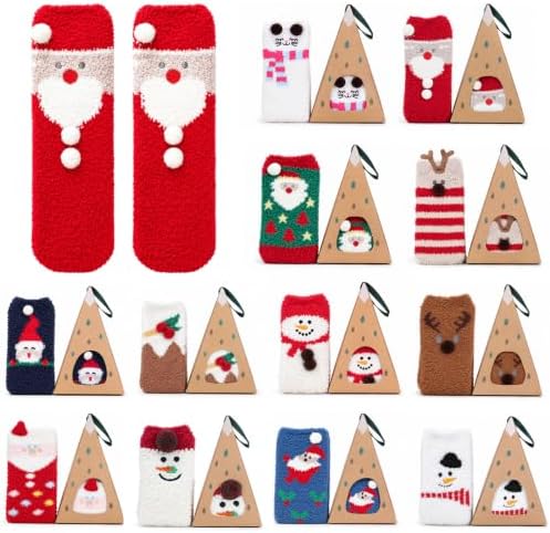 Newcotte 12 Pairs Christmas Fuzzy Socks Bulk with Gift Box for Girls