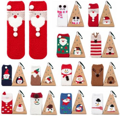 Newcotte 12 Pairs Christmas Fuzzy Socks Bulk with Gift Box for Girls